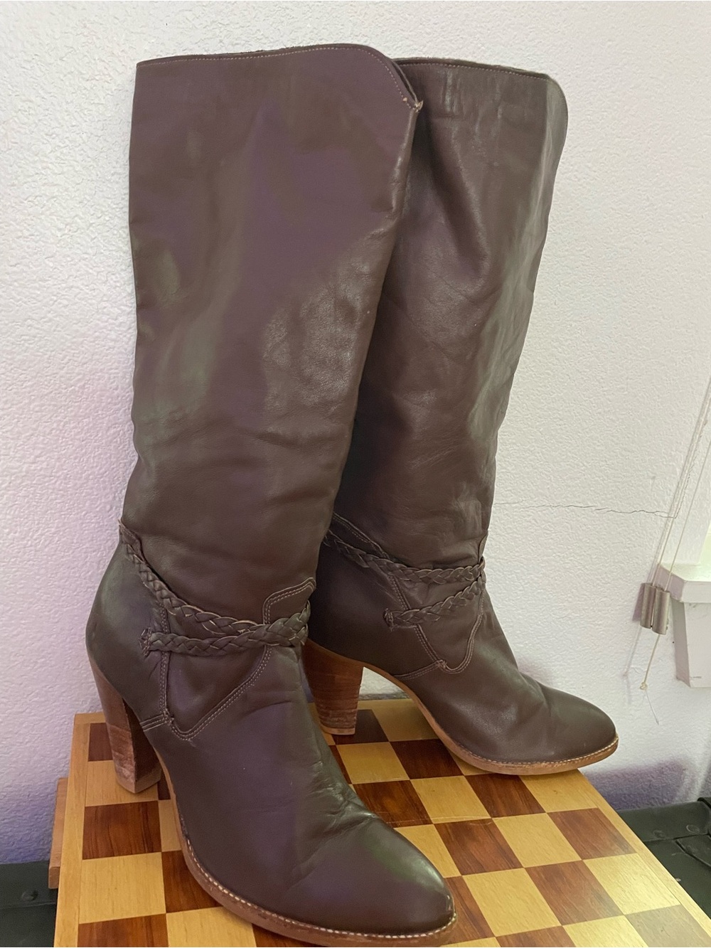 RARE Vintage 70s Dingo Leather Tall Boots Braided Western Boho, size 6